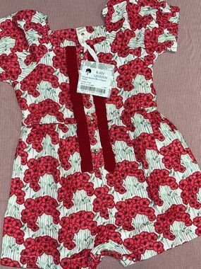 kate quinn Red and White Floral Button-Front Romper
